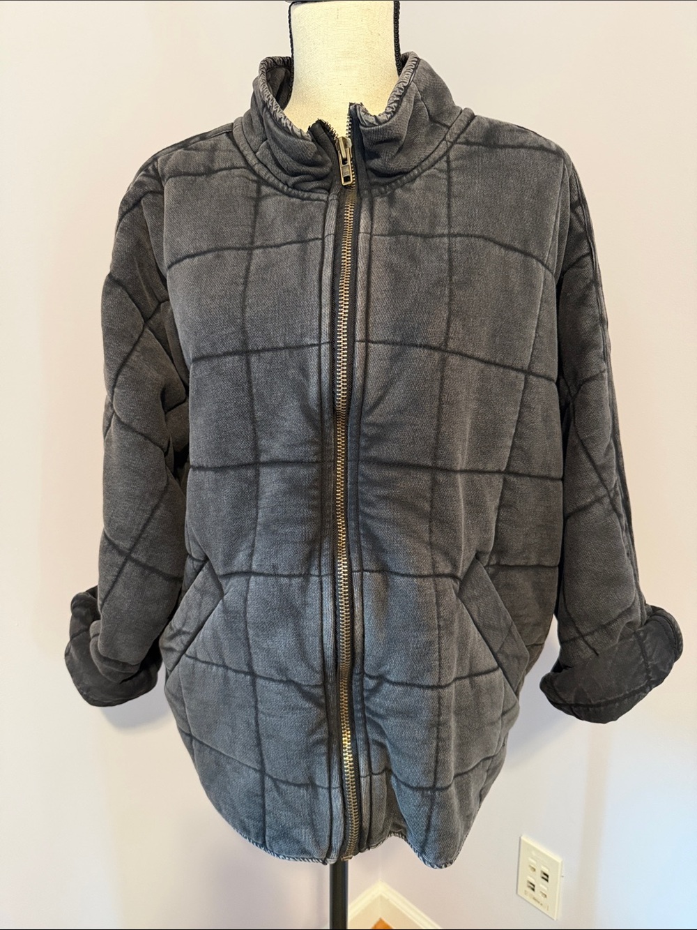 Free People Women’s Gray Quilted Bomber Jacket